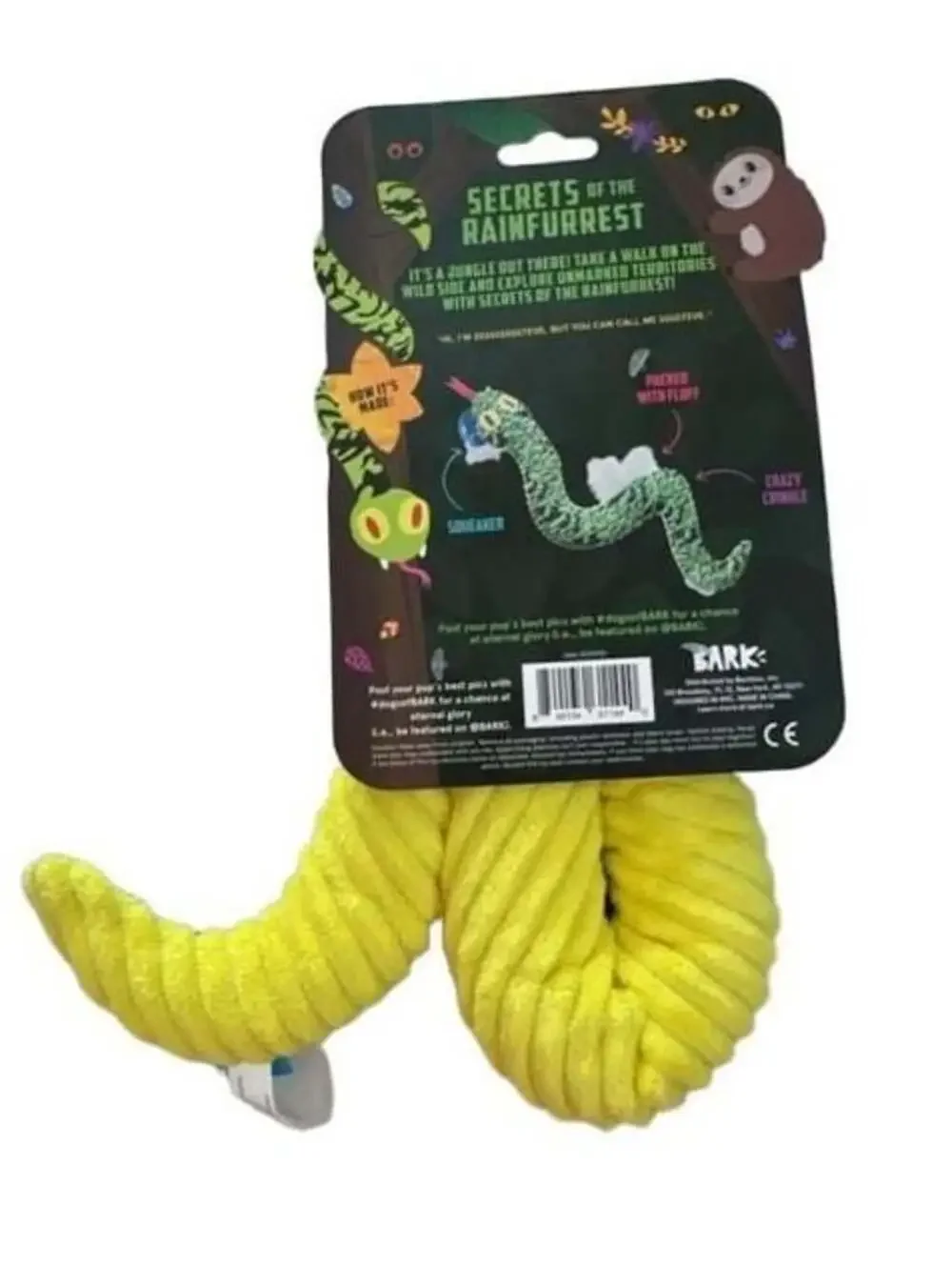 BARK Secrets of the Rainfurrest Sssssssssteve Plush Snake Dog Toy
